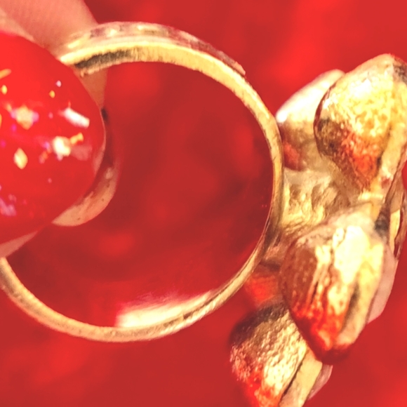 CHANEL y2k HTF Camelia Gold Gaudy Huge Chunky Rhinestone Flower Cocktail Ring 6 - Picture 6 of 15